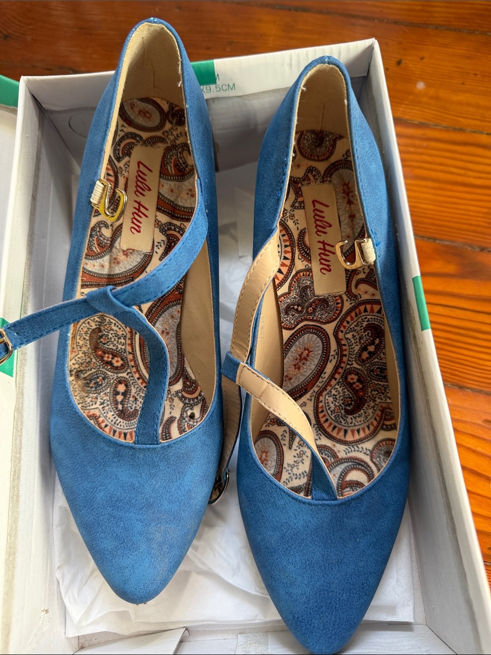 Lulu Hun Blue Pointed-Toe Heels with Cross Strap